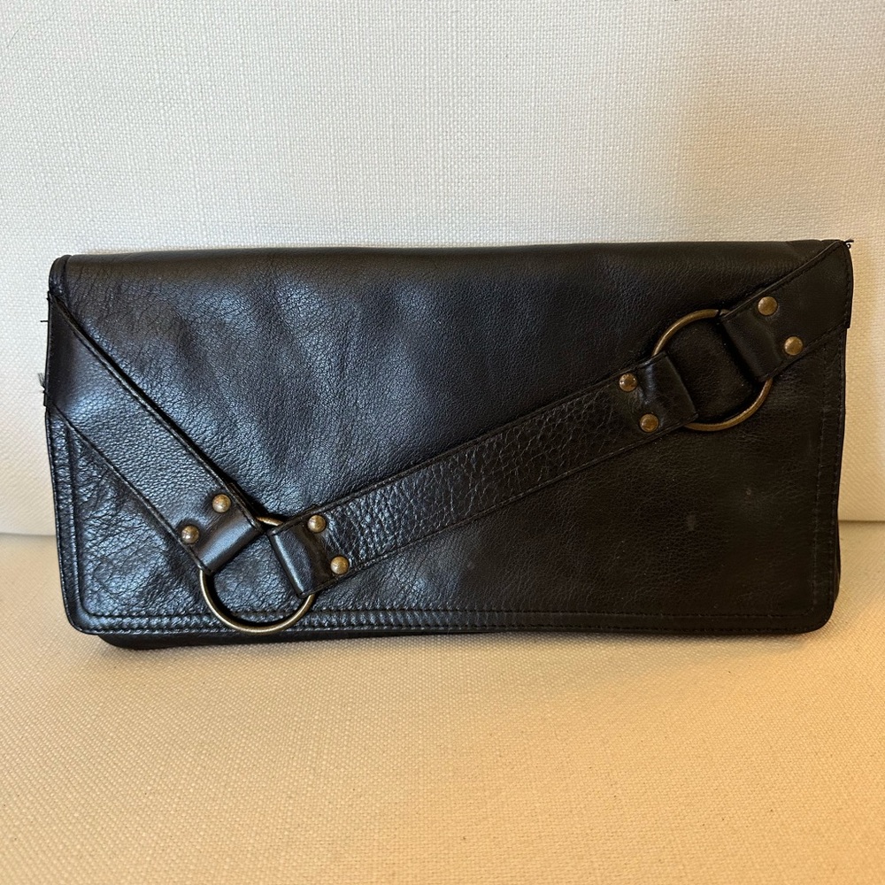 KOOBA Black Leather Clutch with Buckle Detail